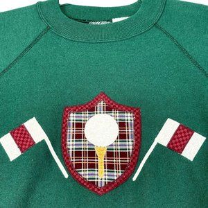 Vintage COUNTRY CLOTHESLINE Unisex L Green Cotton 90s Golf Pullover Sweatshirt